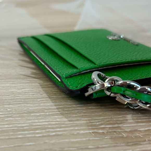 Michael Kors Leather Jet Set Charm Small ID Chain Card Holder Palm Green New - Picture 15 of 16